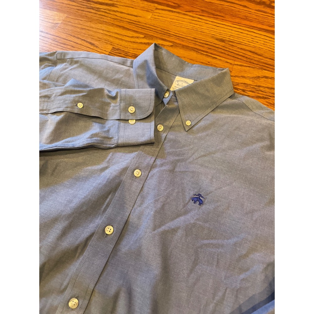 Brooks Brothers Mens Button Down Shirt L Blue Regent Fit Non-Iron Supima Cotton
